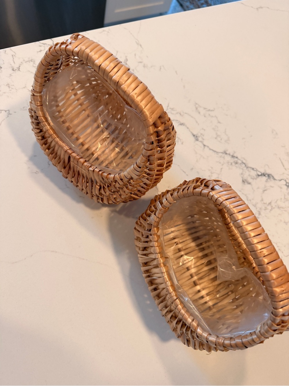Two Small Handwoven Natural Rattan Baskets with Handles - Picture 2 of 2